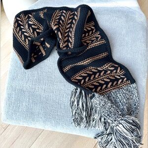 rag & bone Black and Brown Knit Scarf with Tassels